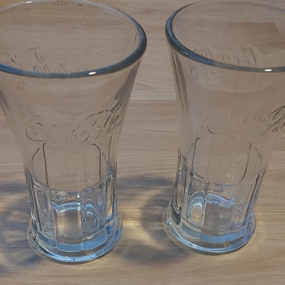 Libbey Coca Cola Embossed Heavy Clear Glass Set (2)